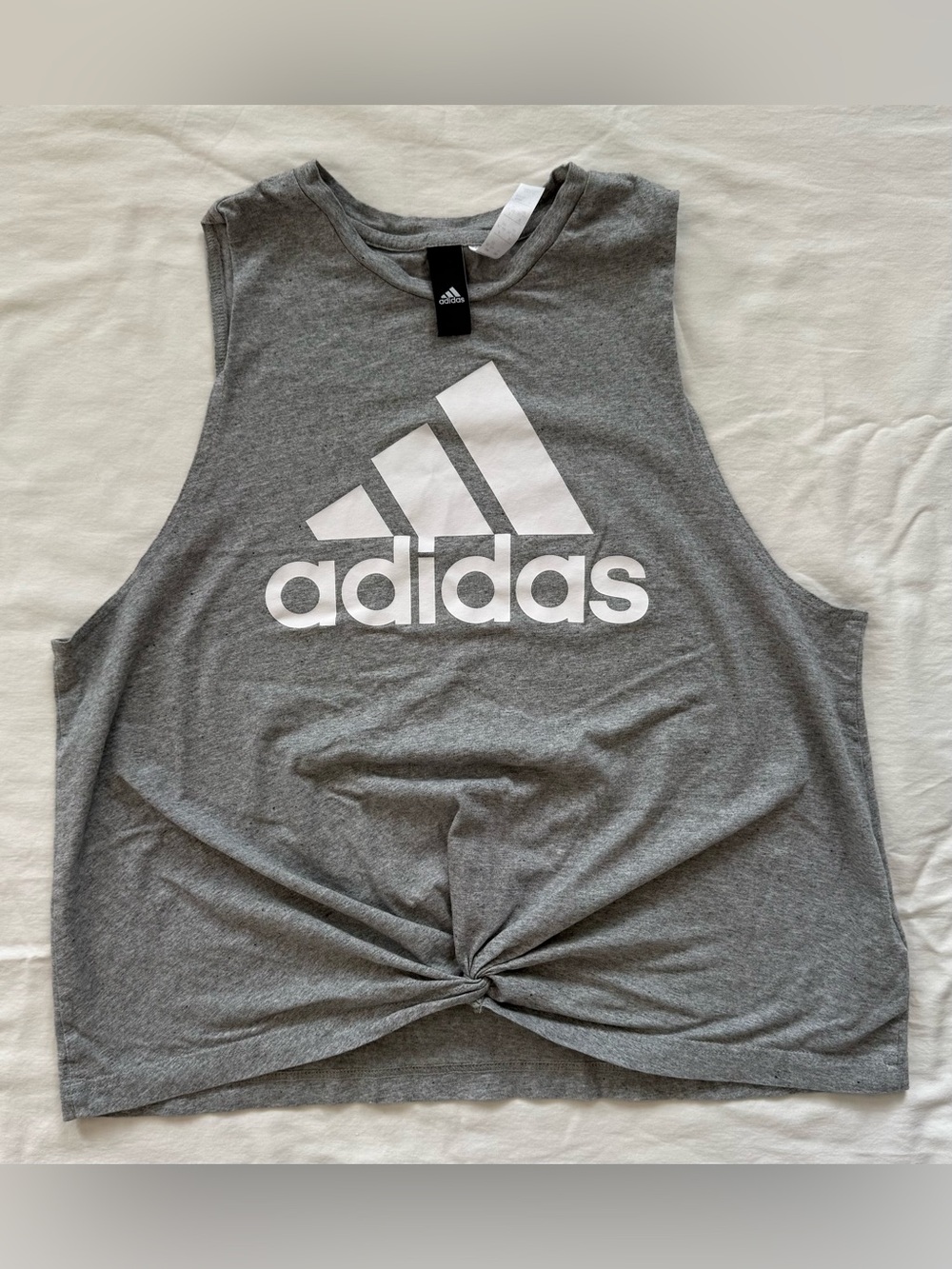 Adidas Gray Logo Knot Front Tee XL Casual Athleisure Top